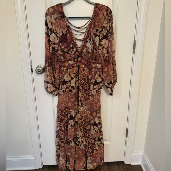 Burgundy Floral Altard State V Neck Maxi Dress - Picture 1 of 4